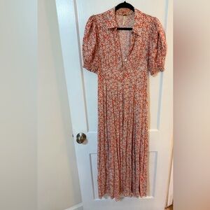 Free People Floral Orange Midi Dress